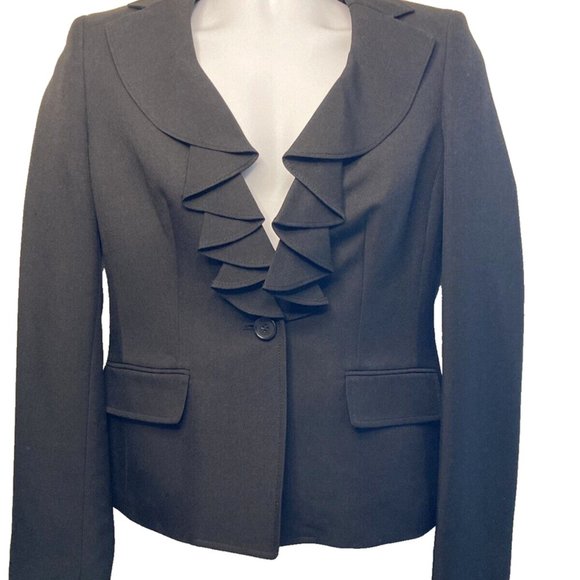 Anne Klein Dress Suit Jacket Ruffle Work Black Womens 6 - Picture 1 of 11